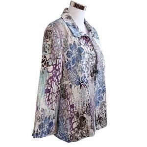 ALFRED DUNNER Jacket Gorgeous Floral Embossed Colorful Size 18W Cottagecore‎